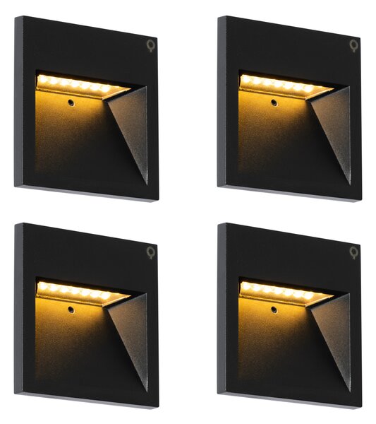 Sada 4 moderních zapuštěných nástěnných svítidel černá vč. LED - Gem 2