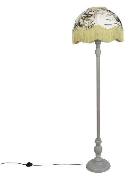 Stojací lampa černá s květinovým stínidlem a bílým vnitřkem 45 cm - Classico
