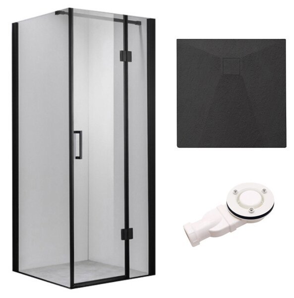 BPS-koupelny Čtvercový sprchový kout HYD-SK1390B 90x90 černý/transparent + vanička HYD-SSV-RIKO černá