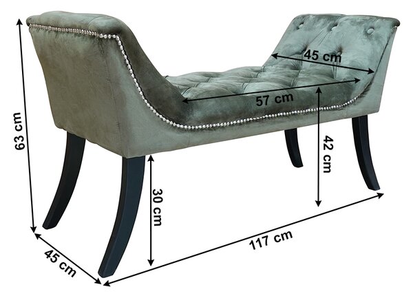 Designová lavice, olivově zelená Velvet látka / kaučukové dřevo, HEMY TYP 2