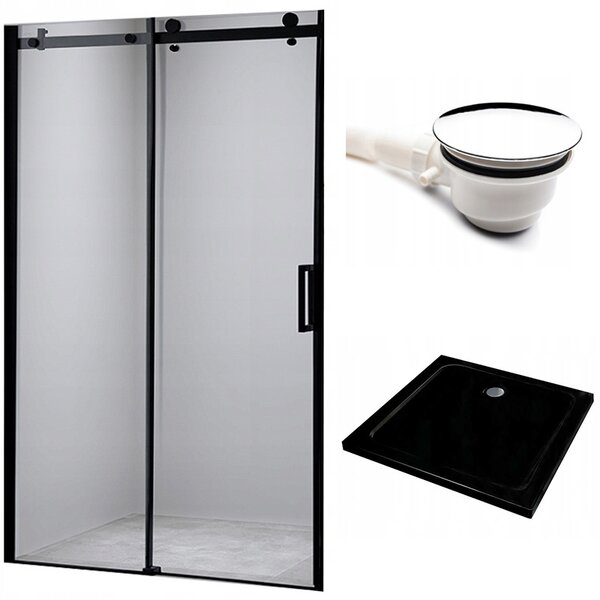 BPS-koupelny Posuvné sprchové dveře HYD-PD03B 100 černé/transparent pro instalaci do niky + vanička HYD-OSV-ST06A 100x100 černá