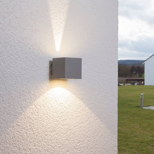 Lucande Venkovní nástěnné svítidlo LED Jarno, stříbrná, kov, 9cm, Hliník / šedá / zinek, Hliník, Moderní, Nástěnné svítidlo / světlem dolů