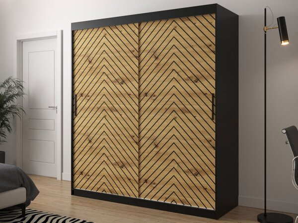 Moderní posuvná skříň Ratintu 1 180 cm, Úložný prostor: ano, Barva: černá / dub artisan + černá Mirjan24 5903211155192