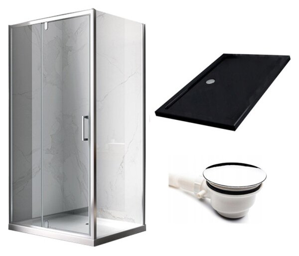 BPS-koupelny Obdélníkový sprchový kout HYD-OK06B 100x80 chrom/transparent + vanička HYD-OSV-ST03A černá