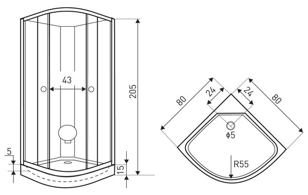 Novoterm Sprchový box čtvrtkruhový NV-Evora 80 B, 80x80 černý