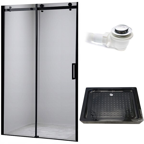 BPS-koupelny Posuvné sprchové dveře HYD-PD03B 100 černá/transparent pro instalaci do niky + vanička HYD-OSV-SXL03C 100x80 černá