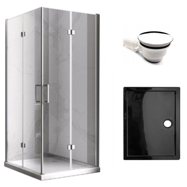 BPS-koupelny Obdélníkový sprchový kout HYD-OK12A 90x80 chrom/transparent + vanička HYD-OSV-ST03E černá