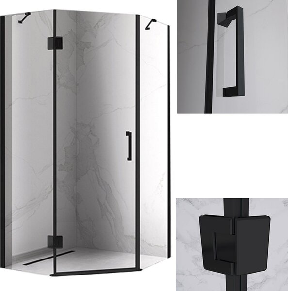 BPS-koupelny Pětiúhelníkový sprchový kout HYD-PK10B 90x90 černá/transparent - bez vaničky