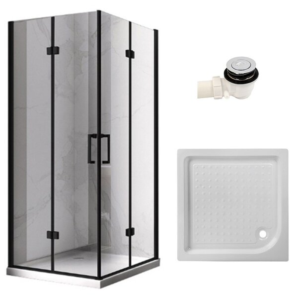BPS-koupelny Čtvercový sprchový kout HYD-SK08D 100x100 černá/transparent + vanička HYD-SSV-SXL02C bílá