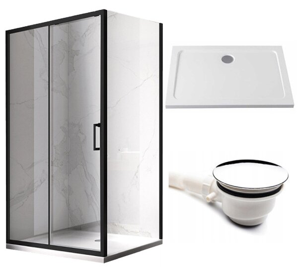 BPS-koupelny Obdélníkový sprchový kout HYD-OK103B 110x80 černý/transparent + vanička HYD-OSV-ST03B bílá