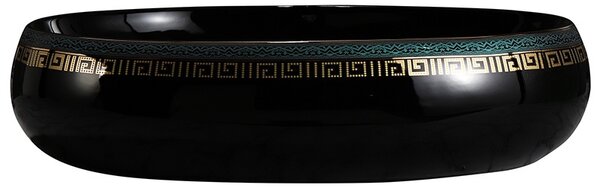 BPS-koupelny Keramické umyvadlo na desku HYD-CI-BL-MOD2-600 60x40,5 cm, černé/zlato-stříbrný dekor