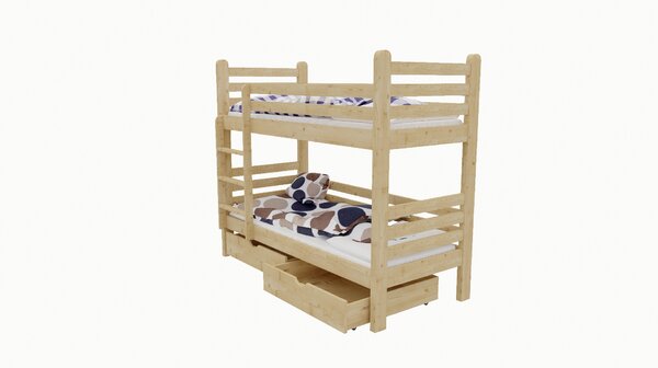 Vomaks unit, s.r.o. Patrová postel M 007 rozměr matrace: 80 x 180 cm, Povrchová úprava: surové dřevo, Prostor mezi lůžky: 80 cm