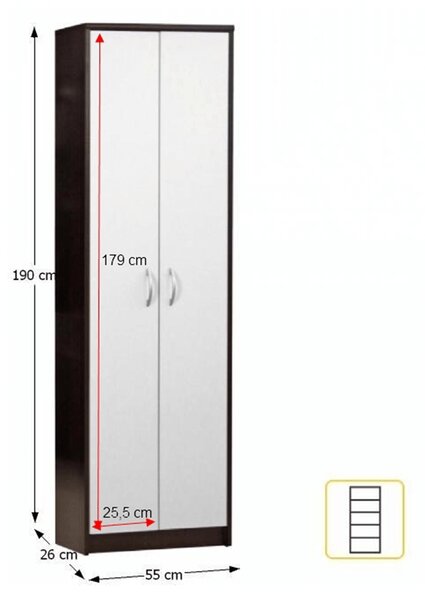 KONDELA Policová skříň, wenge, bílá MECKI