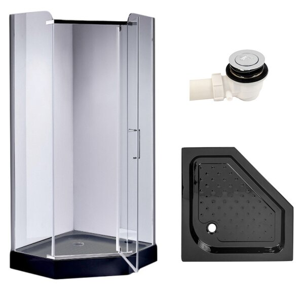 BPS-koupelny Pětiúhelníkový sprchový kout HYD-PK91B 90x90 chrom/transparent + vanička HYD-PSV-SXL07B černá