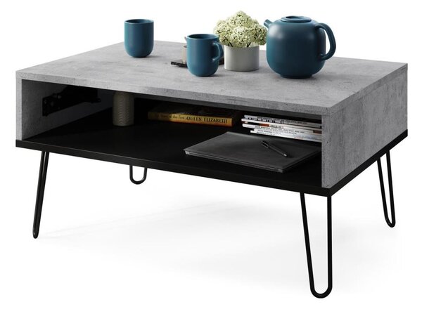 Konferenční stůl se zvedací deskou a policí HALIJA 90x60 cm šedá beton/černá