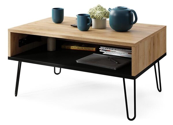 Konferenční stůl se zvedací deskou a policí HALIJA 90x60 cm dub craft/černá