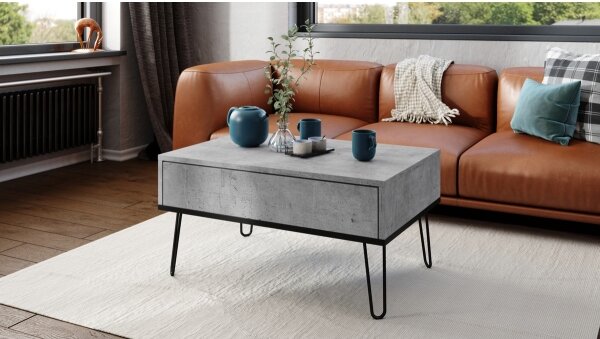 Konferenční stůl se zvedací deskou a policí HALIJA 90x60 cm šedá beton/černá