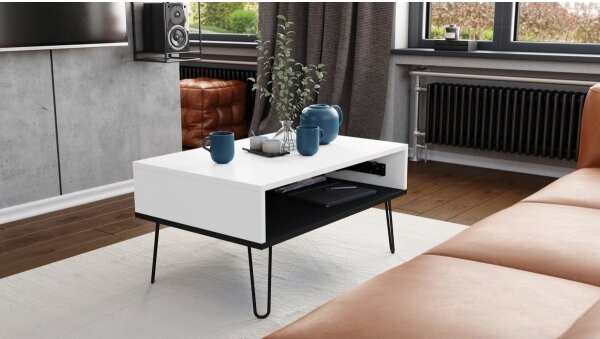 Konferenční stůl se zvedací deskou a policí HALIJA 90x60 cm bílá/černá