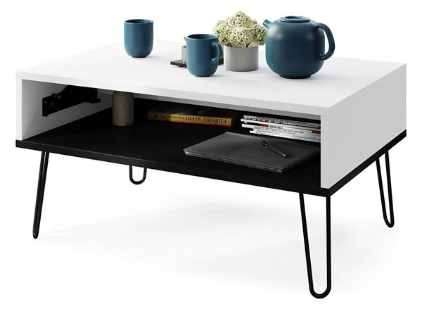 Konferenční stůl se zvedací deskou a policí HALIJA 90x60 cm bílá/černá
