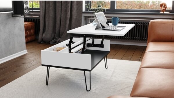 Konferenční stůl se zvedací deskou a policí HALIJA 90x60 cm bílá/černá