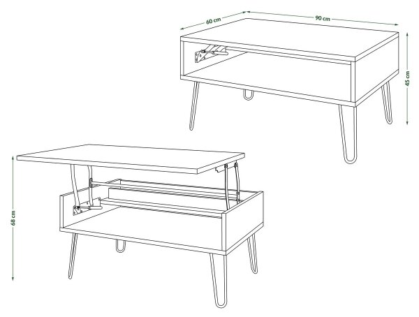 Konferenční stůl se zvedací deskou a policí HALIJA 90x60 cm bílá/černá