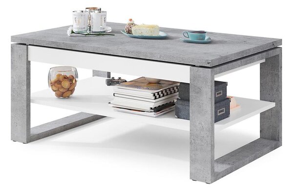 Konferenční stůl se zvedací deskou a policí NEA 110x65 cm beton/bílá