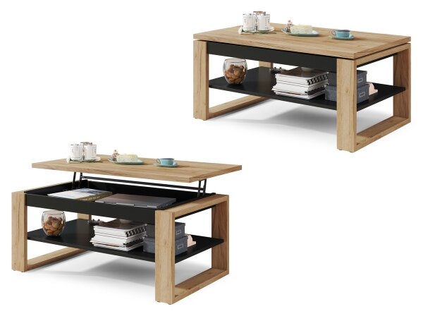 Konferenční stůl se zvedací deskou a policí NEA 110x65 cm dub craft/černá