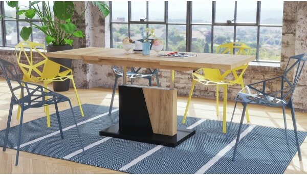 Rozkl. konfer./jídel. stůl se zved. desk. NINO 120/150/180x70 cm dub craft/černá