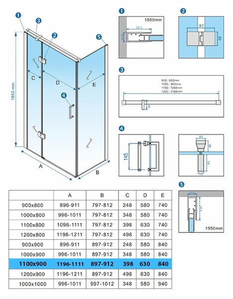 BPS-koupelny Obdélníkový sprchový kout HYD-OK03B 110x90 chrom/transparent - bez vaničky