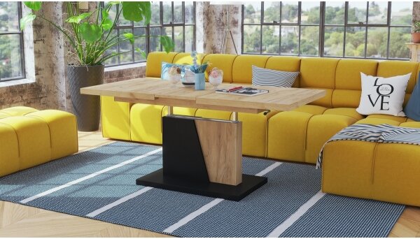 Rozkl. konfer./jídel. stůl se zved. desk. NINO 120/150/180x70 cm dub craft/černá