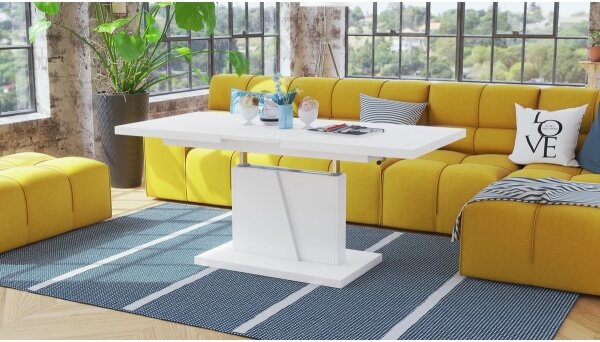 Rozkládací konferenční/jídelní stůl se zveda. deskou NINO 120/150/180x70 cm bílá