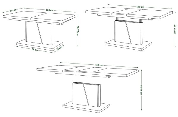 Rozkládací konferenční/jídelní stůl se zveda. deskou NINO 120/150/180x70 cm bílá