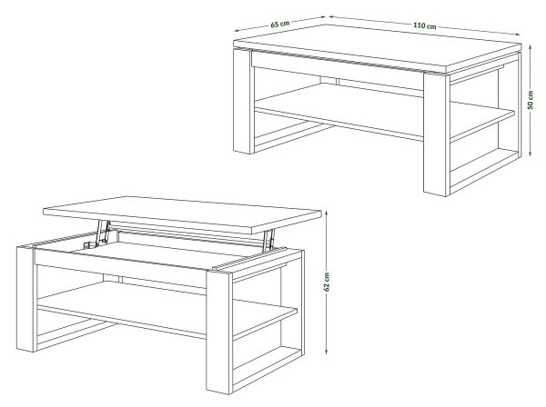 Konferenční stůl se zvedací deskou a policí NEA 110x65 cm dub craft/černá