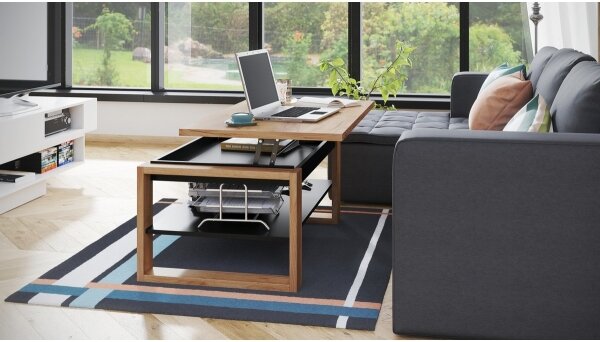 Konferenční stůl se zvedací deskou a policí NEA 110x65 cm dub craft/černá