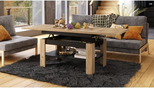Rozkládací konferenční se zvedací deskou ROY 130/170x65 cm dub craft/černá