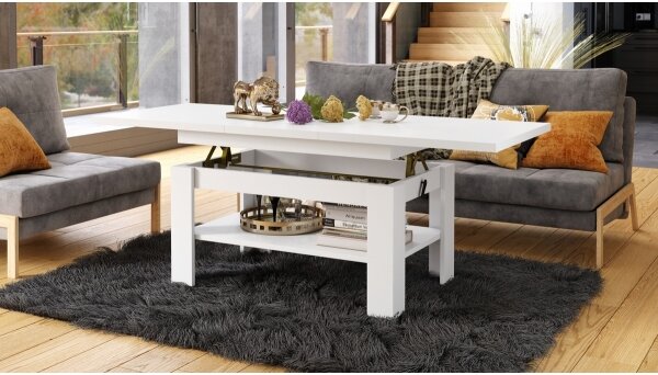 Rozkládací konferenční se zvedací deskou ROY 130/170x65 cm bílá