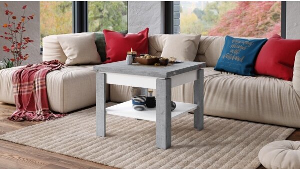 Rozkládací konferenční s odkládací policí LIA 65/130x65 cm šedá beton/bílá