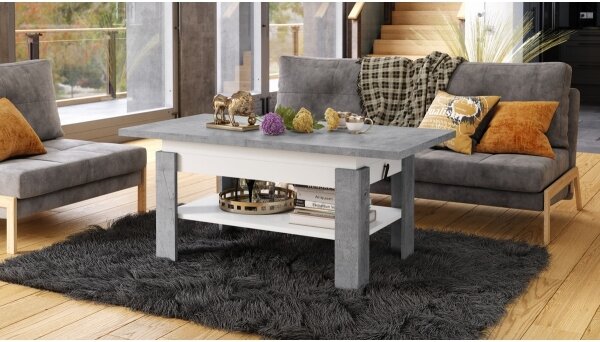 Rozkládací konferenční se zvedací deskou ROY 130/170x65 cm šedá beton/bílá