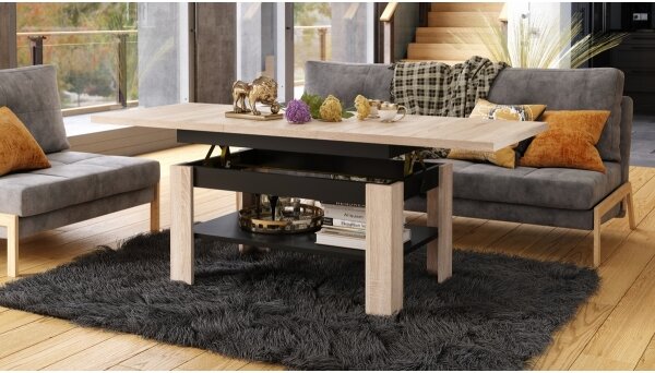 Rozkládací konferenční se zvedací deskou ROY 130/170x65 cm dub sonoma/černá