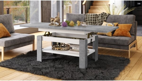 Rozkládací konferenční se zvedací deskou ROY 130/170x65 cm šedá beton/bílá
