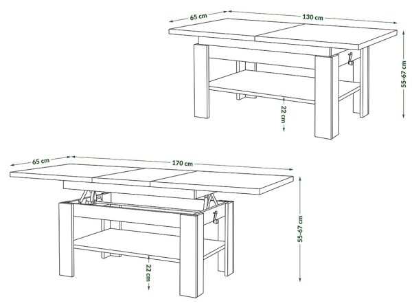 Rozkládací konferenční se zvedací deskou ROY 130/170x65 cm dub sonoma/černá