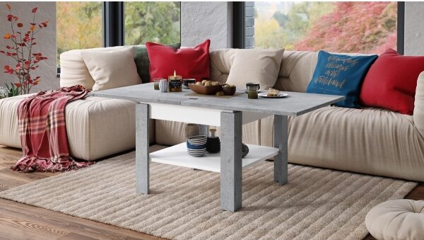 Rozkládací konferenční s odkládací policí LIA 65/130x65 cm šedá beton/bílá
