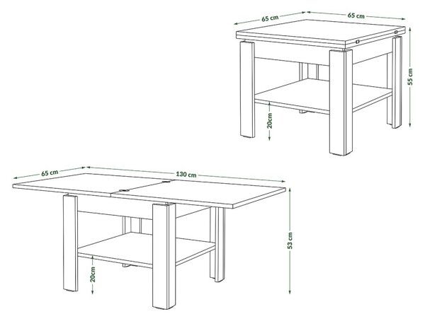 Rozkládací konferenční s odkládací policí LIA 65/130x65 cm šedá beton/bílá
