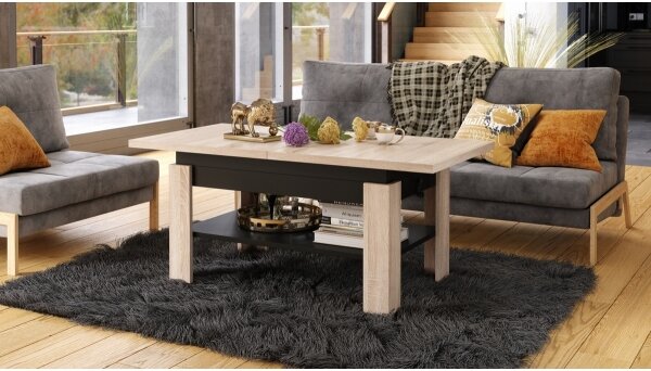 Rozkládací konferenční se zvedací deskou ROY 130/170x65 cm dub sonoma/černá