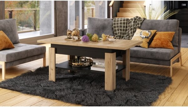 Rozkládací konferenční se zvedací deskou ROY 130/170x65 cm dub craft/černá