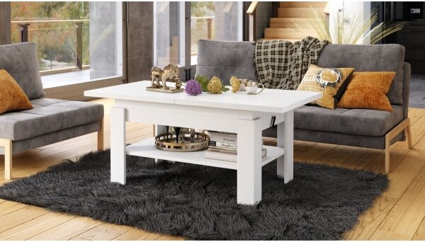Rozkládací konferenční se zvedací deskou ROY 130/170x65 cm bílá