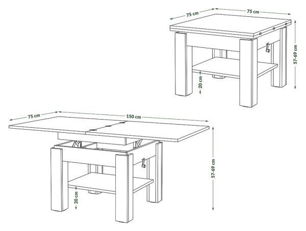 Rozkládací konferenční/jídelní stůl se zvedací deskou CALEB šedá beton/bílá
