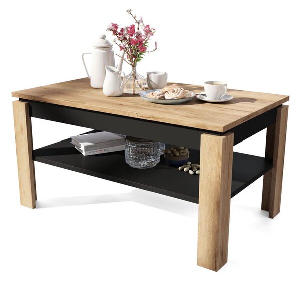 Konferenční stůl se zvedací deskou a policí ADEN 100x60 cm dub craft/černá