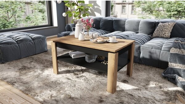 Konferenční stůl se zvedací deskou a policí ADEN 100x60 cm dub craft/černá