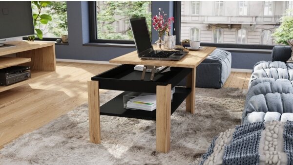 Konferenční stůl se zvedací deskou a policí ADEN 100x60 cm dub craft/černá